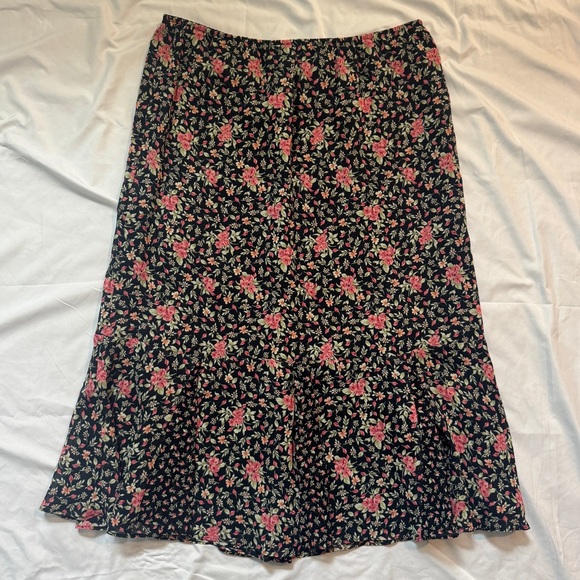 Liz Claiborne Dresses & Skirts - Vintage Floral Black and Pink Women's Midi Skirt, Fairy Cottagecore Milkmaid